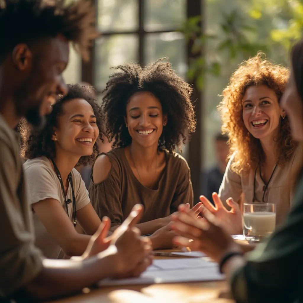 Groupe de personnes souriantes lors d'un atelier