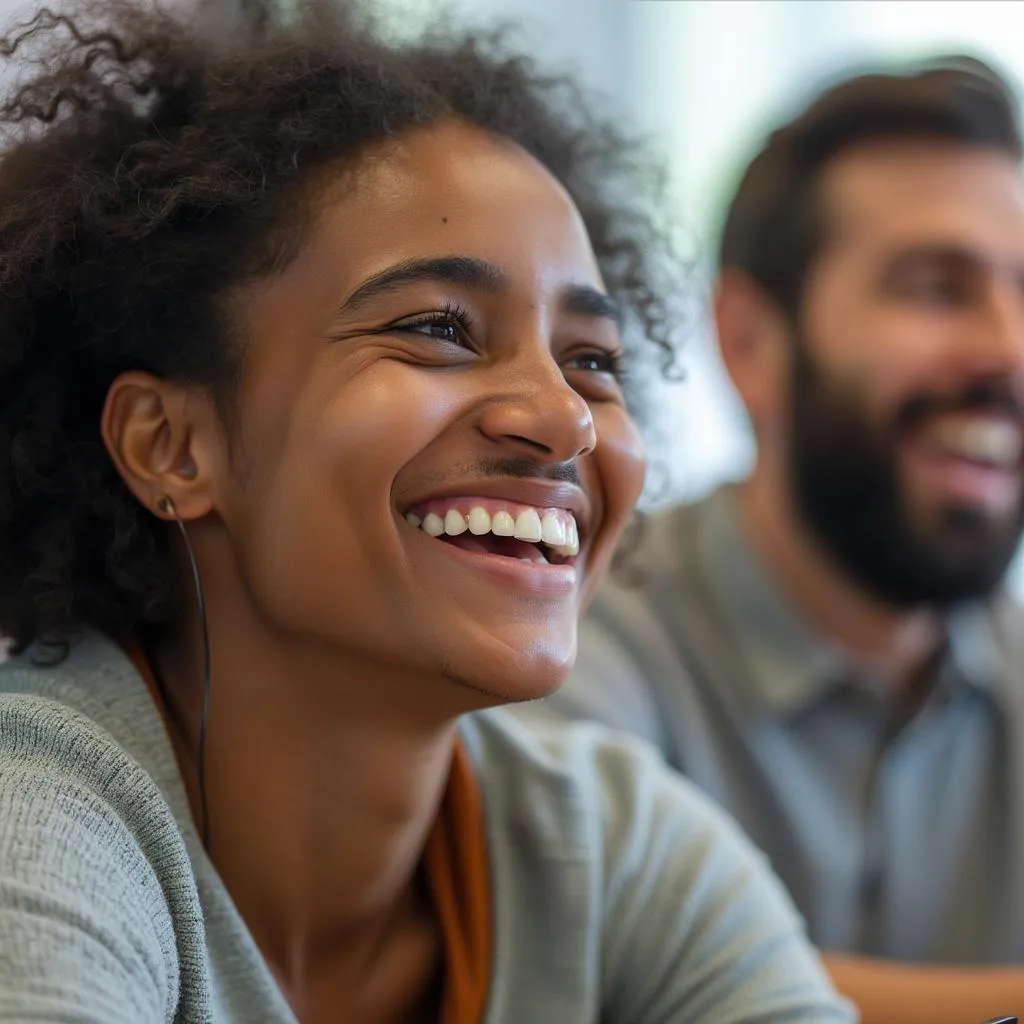 Participant souriant lors d'un exercice